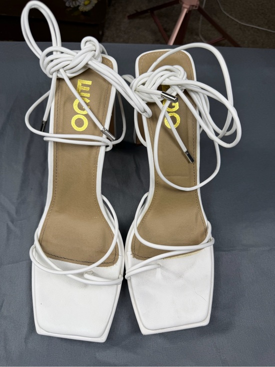 EGO Shoes - White Strappy Square-Toe Lace-Up Heels